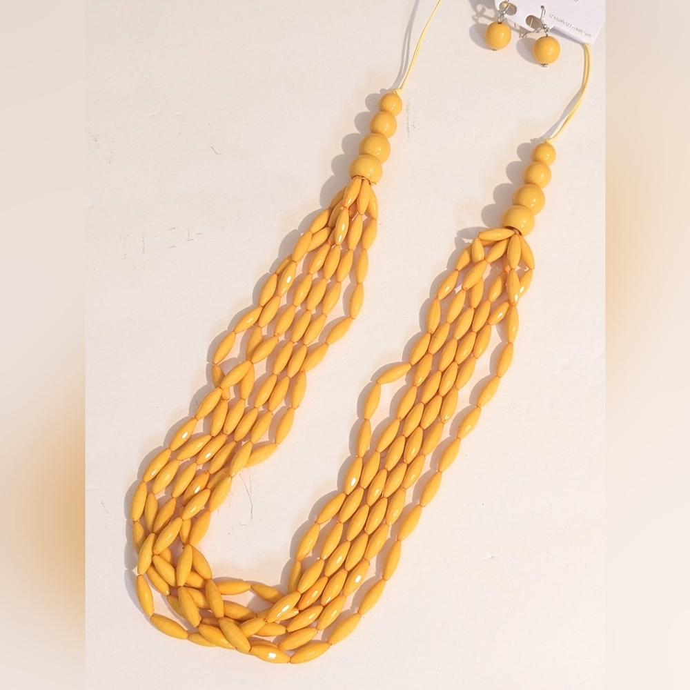 Yellow Beaded Statement Necklace & Earrings Set